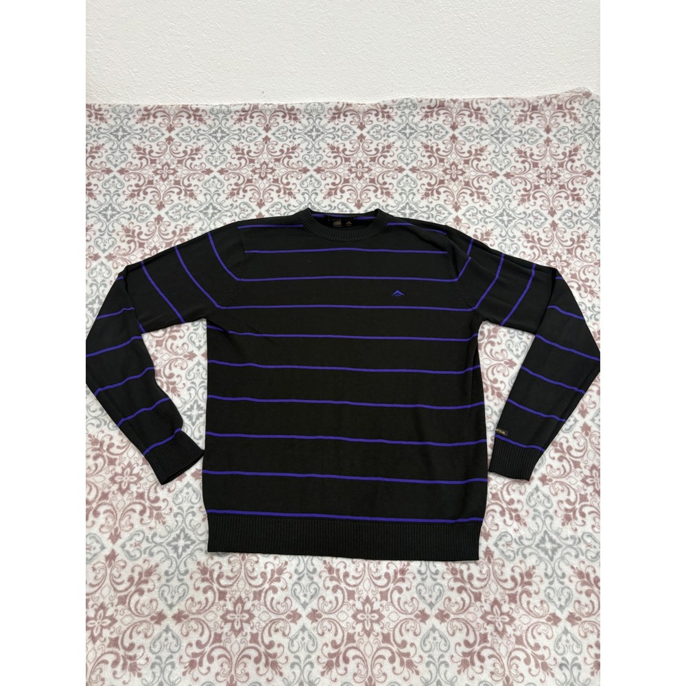 Emerica Mens Striped Crewneck Sweater Black Purple Skateboarding Knit Small